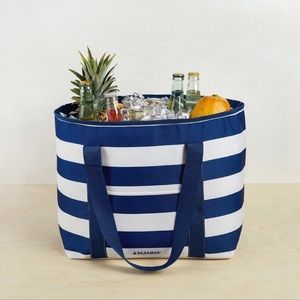 MANNA Insulated hydration Nautical Cooler Tote Bag in White and Navy Blue